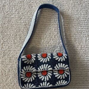 Maeve Floral Beaded Shoulder Bag - Blue and Orange